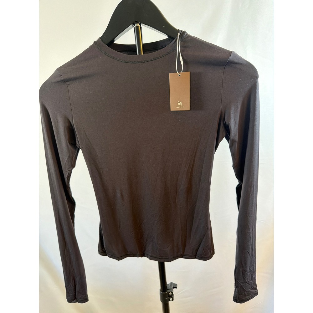 Intlyric Womens Long Sleeve Crew Neck Slim Fit Base Layer Top Black NWT